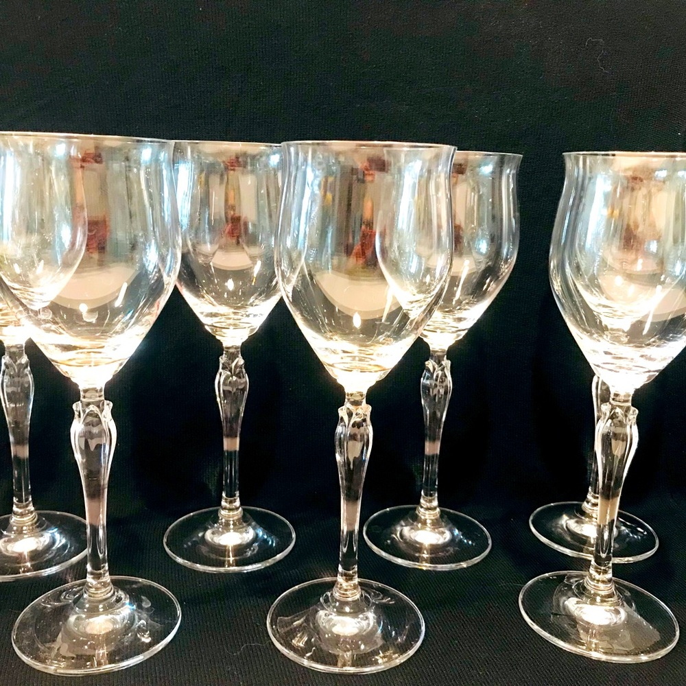 Vintage MIKASA Romanaire Pattern Wine Glasses Set of 7 Crystal Discontinued 8”